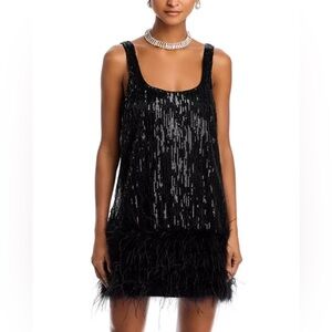 Aqua x Salvatore Rizza Ostrich Feather Sequin Mini Dress